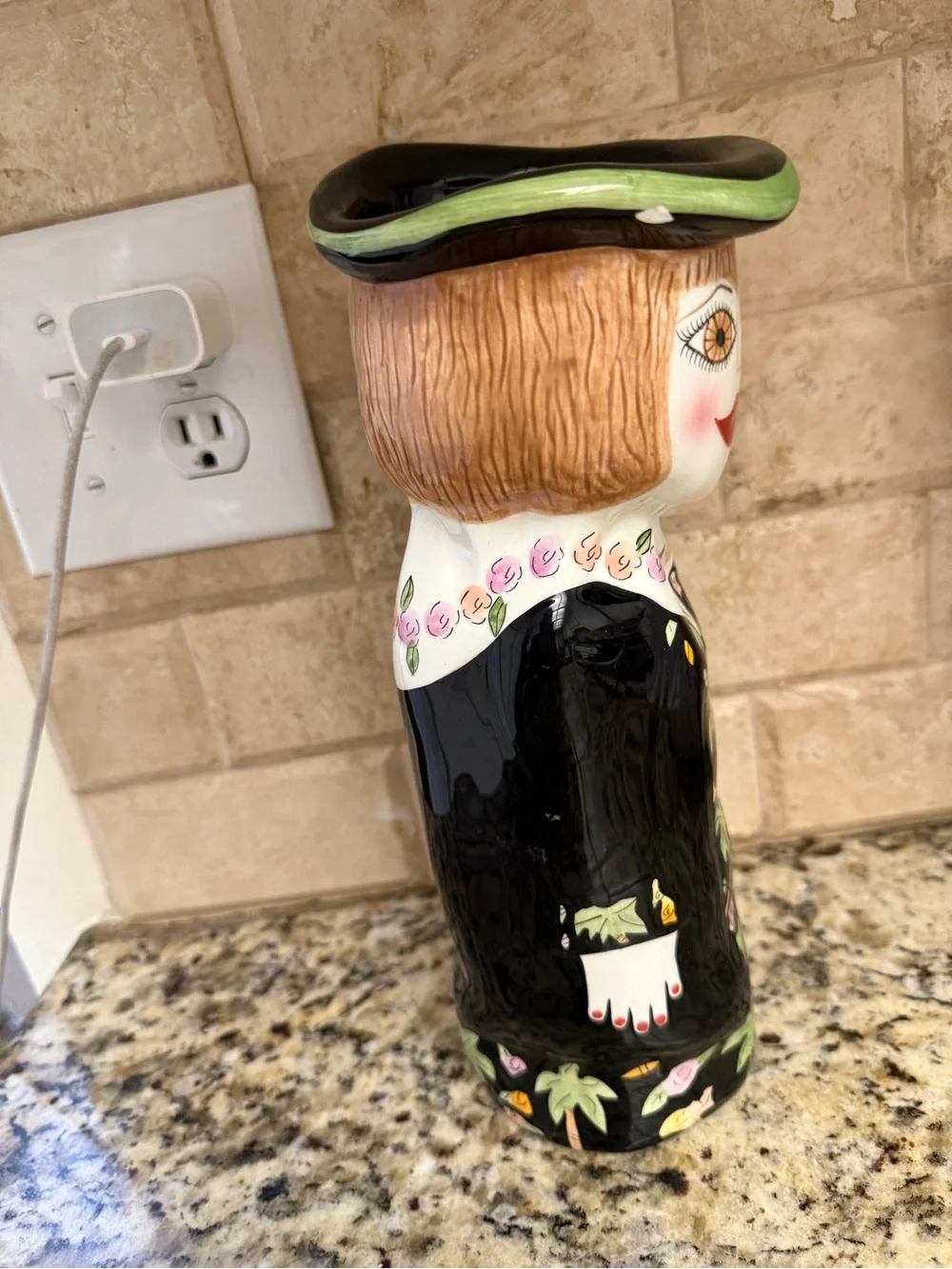 Bella Casa by Susan Patsy Signed Ceramic Piece in Black, Green, Rose, Cream